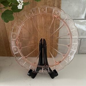 JEANNETTE Doric Pink Depression Glass 3 Toed Cake Plate